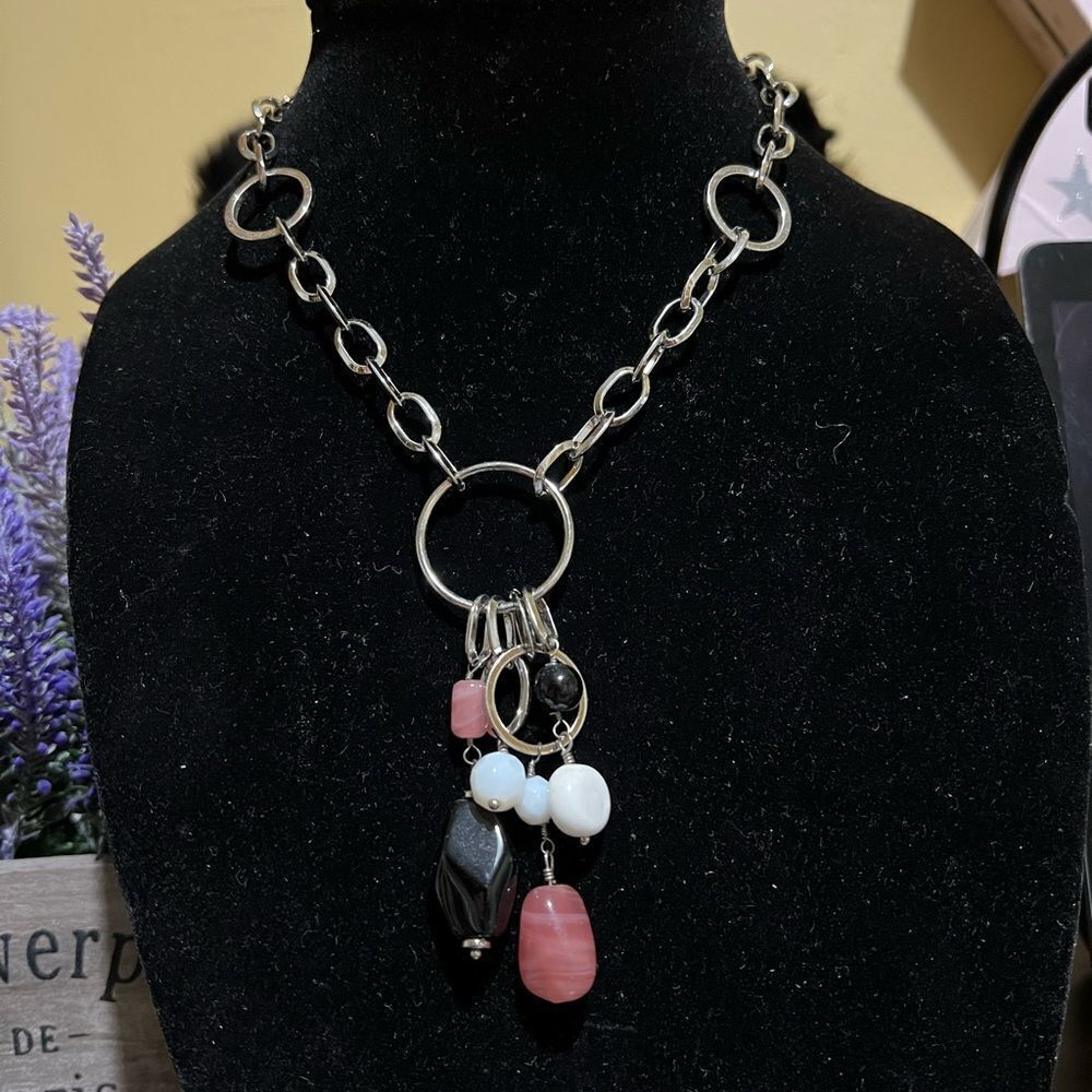 Lia Sophia Pink Black White Neapolitan Beaded Silv